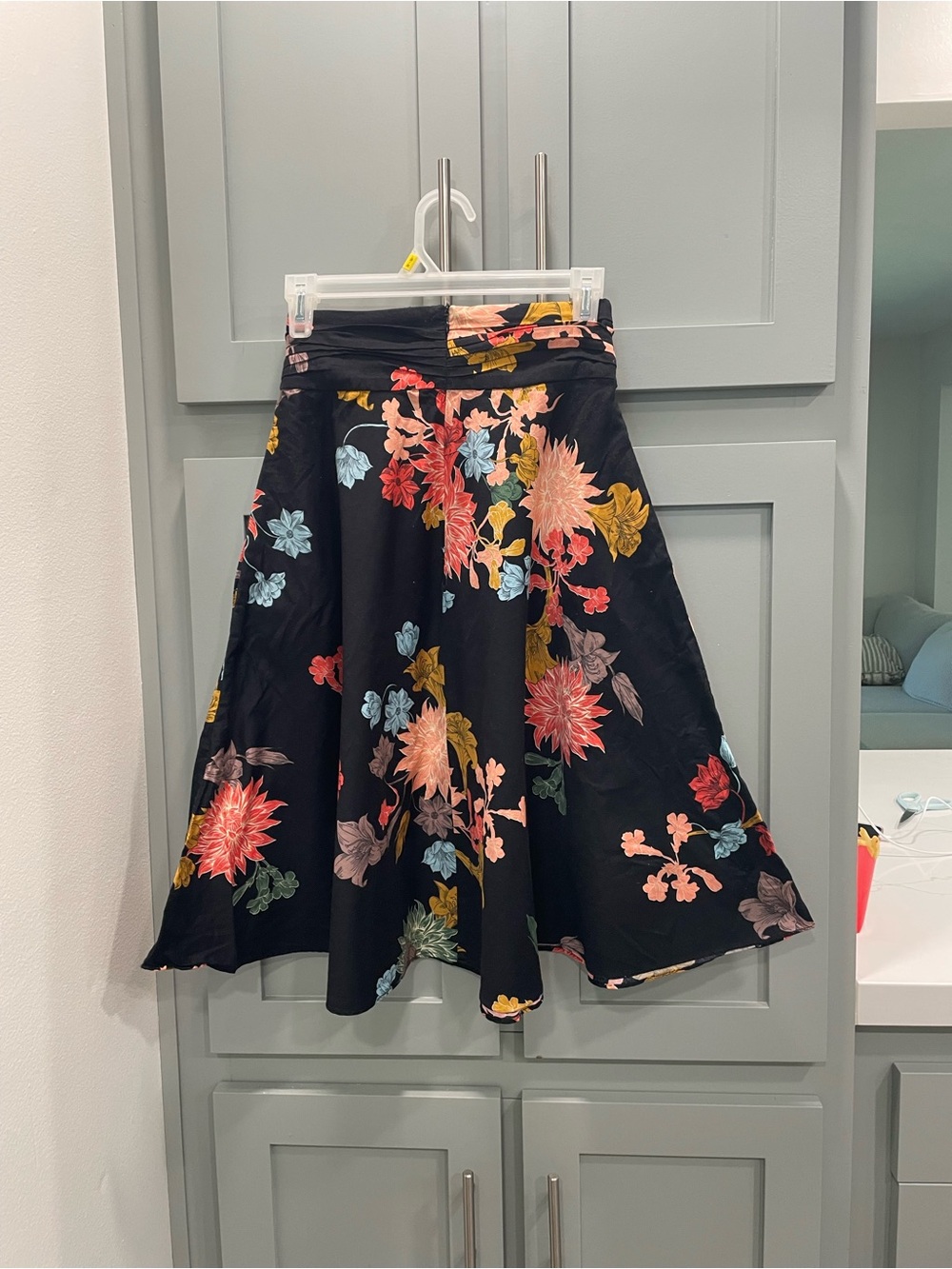 Zara Black A-Line Skirt with Pink, Yellow & Blue Floral Print
